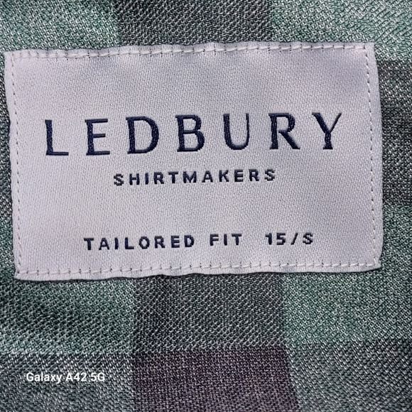 Ledbury Tailored Fit Shirt Mens 15 S Green Navy Buffalo Check Cotton - Picture 2 of 7